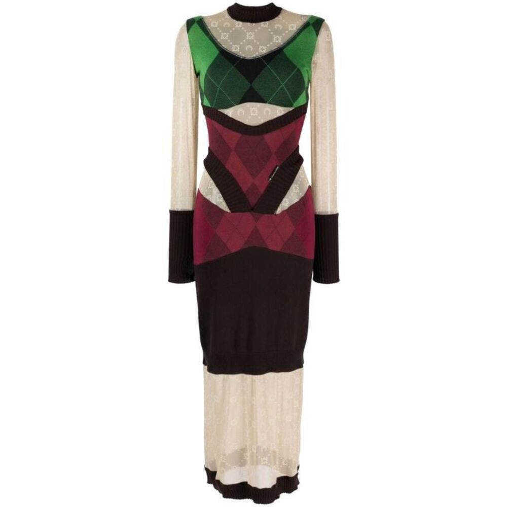 MARINE SERRE Geometric Knit Dress with Lace Overlay Women GREEN Dresses